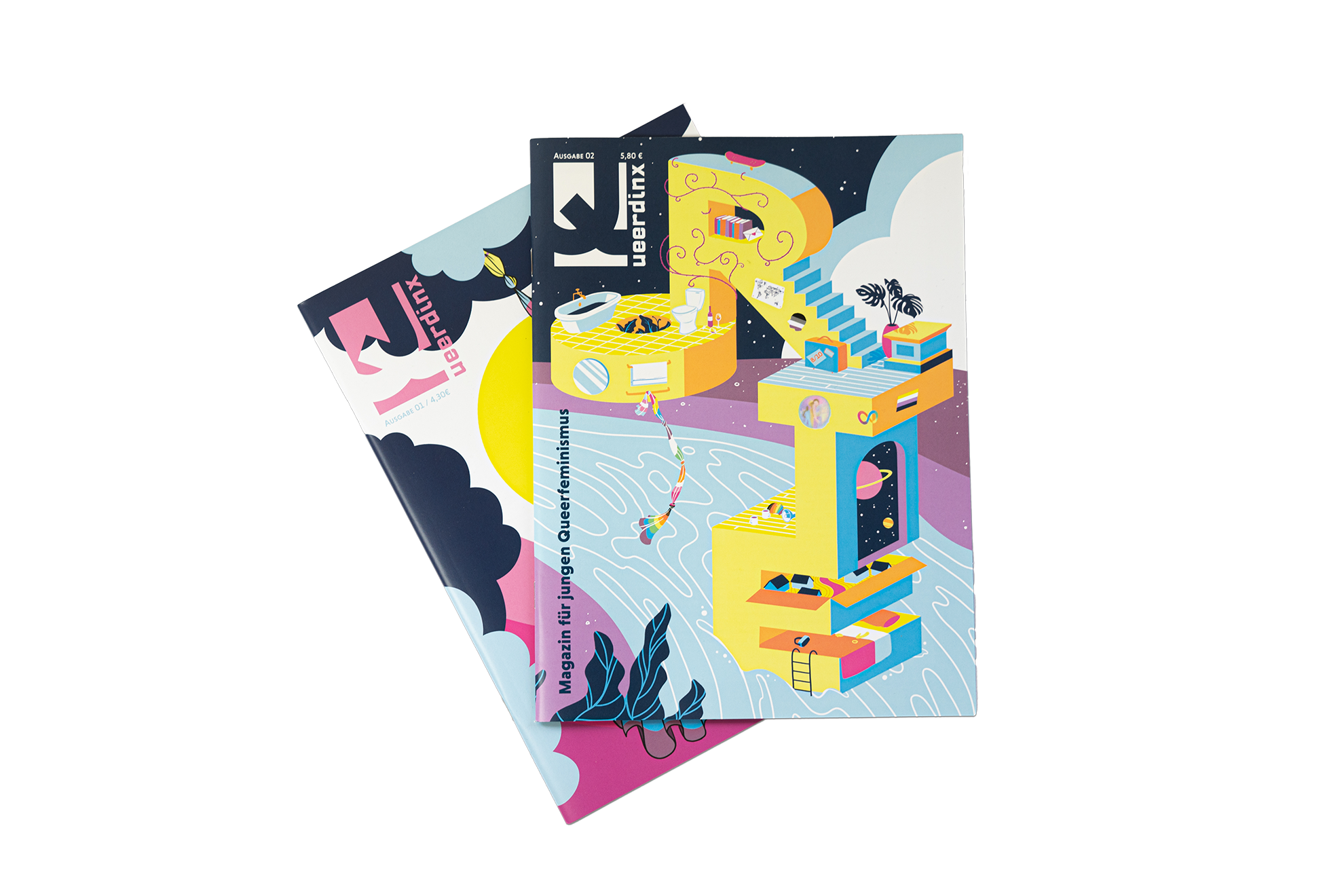 Zwei Magazine "Queerdinx" liegen übereinander.
